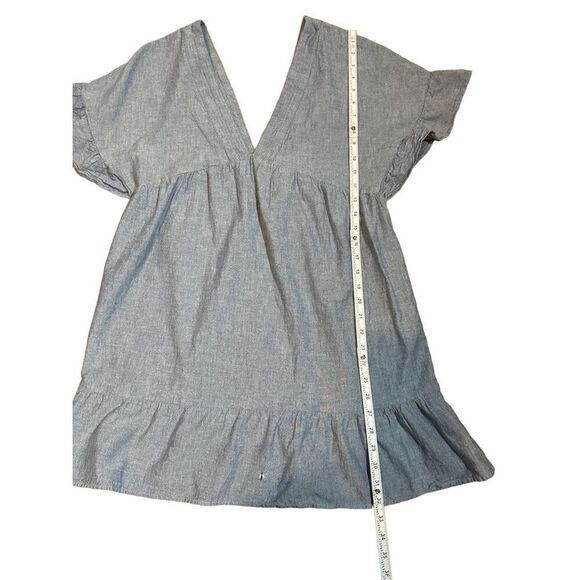 ASOS Washed Denim Low Vneck Babydoll dress Ruffle sleeves & Hem Sz 8 - Picture 7 of 9